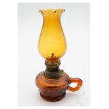Small Amber Glass Oil Lamp with Metal Burner
