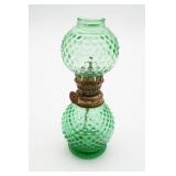 Small Green Glass Hobnail Oil Lamp