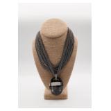 Large Black Faceted Pendant w/Multi Strand