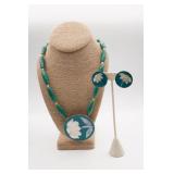 Vintage Teal Beaded Necklace & Earrings