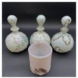 (3) Embossed Dithridge Milk Glass Barber
