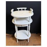 White Three-Tier Wood Side Table With Drawer