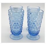 Four Blue Pressed Glass Tumblers