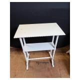White Two-Tier Side Table with Spindle Legs