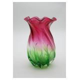 Teleflora Watermelon Swirl Art Glass Vase