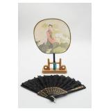 Decorative Hand Fan and Painted Fan on Stand