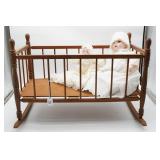 Wooden Cradle with Two Dolls