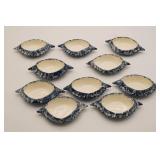 10 Blue and White Spongeware Crab Dishes