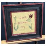 Framed Folk Art Embroidered Sampler