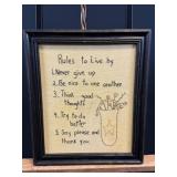 Framed Embroidered Rules to Live By