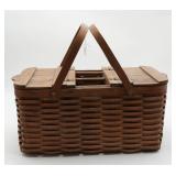 Woven Wood Picnic Basket With Hinged Lid