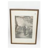 Framed Etching Print of a Man in Landscape