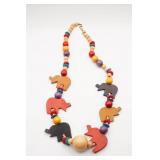 Wooden Colorful Beaded Elephant Necklace