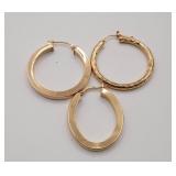 3 Single 14kt Yellow Gold Hoop Earrings