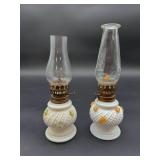 Pair of Small Milk Glass Oil Lamps