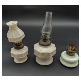 (3) Small Vintage Milk Glass Oil Lamps