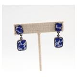 Sterling Silver Earings w/Blue & White China