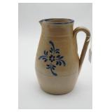 Stoneware Pitcher With Blue Floral Design