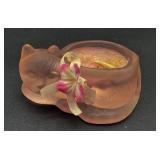 Pink Cat-Shaped Candle Holder with Ribbon Accent