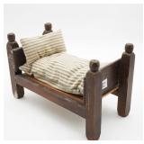 Wooden Doll Bed With Striped Bedding