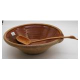 Rustic Ceramic Bowl with Wooden Spoon