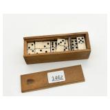 Vintage Bone Dominoes in Wooden Box