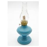Blue Metal Oil Lamp With Glass Chimney