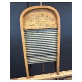 Oval Oak Wooden and Metal Washboard