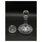 Crystal Decanter with Stopper and Matching Glass