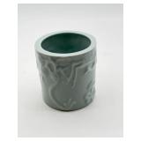 Celadon Glazed Brush Pot with Raised Design