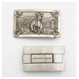 Two Metal Belt Buckles, Rodeo and Geoffrey Beene