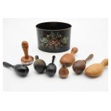 Wooden Sewing Tools and Toleware Bin