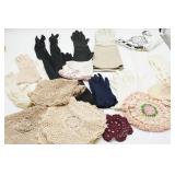 Gloves and Crocheted Doilies Lot