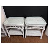 White Wicker Side Tables with Glass Tops