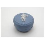 Blue Lidded Ceramic Box With White Relief
