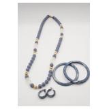 Blue Beaded Necklace, Bracelet & Earrings