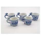 Five Blue & White Porcelain Dragon Cups