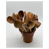 Basket of Wooden Kitchen Utensils
