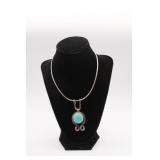 Mexico Sterling Silver Turquoise Pendant w/Chain
