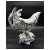 Antique Blue and White Ceramic Ornate Vessel