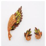 Rhinestone Brooch w/Orange, Green, Red