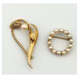 (2) 12KT GF Brooches with Pearls