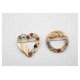 (2) 1/20th 12kt GF Pins Multi Colored Stones