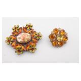 Michael Negin Syle Brooch & Amber Rhinestone