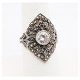 Sterling Silver Ring with Marcasites & Clear Stone