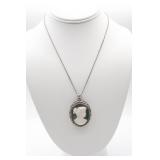 Vintage Sterling Silver Cameo Pendant on Chain