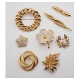 Monet Gold Tone Brooch Lot ~ 8 Pair Total