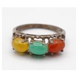 Avon Sterling Silver Multi Color Jade Ring