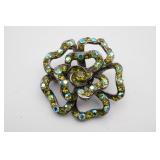 Green and AB Crystal Brooch