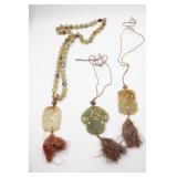 Vintage (3) Hand Strung Green and Brown Stone